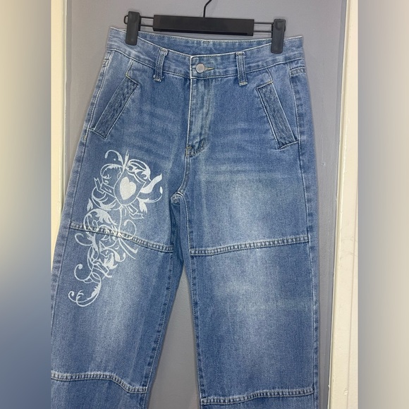 90’s Style Print Low Rise Denim Jeans - Picture 2 of 6